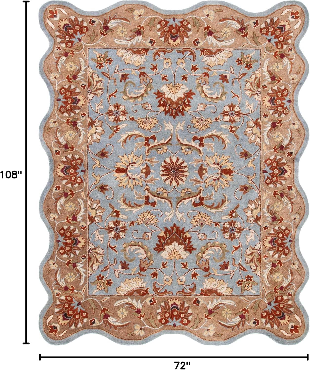 Heritage HG822 Hand Tufted Area Rug - Blue/Beige - 6'x9' Scalloped Edge - Safavieh.