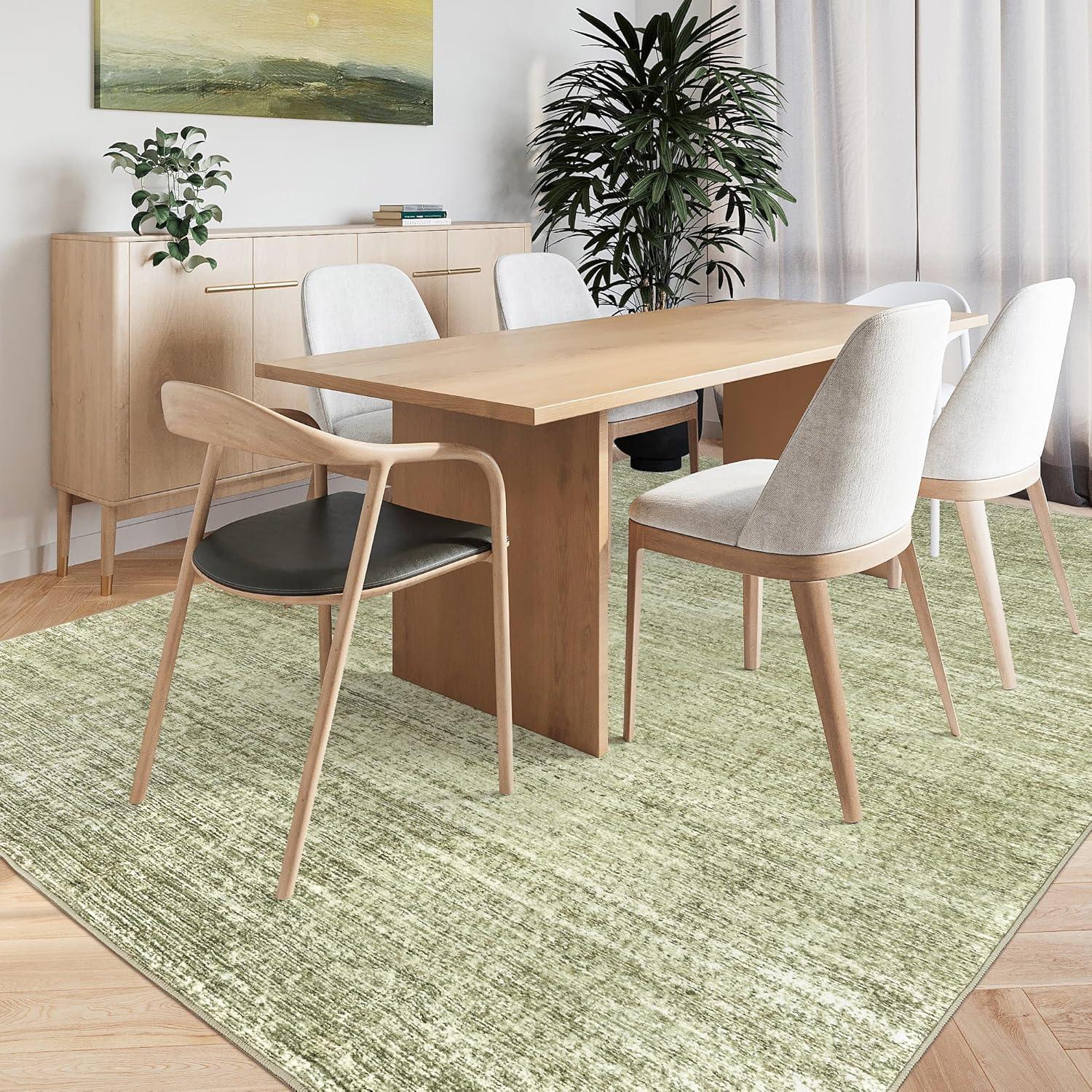 Sage Green Abstract Flat Woven Washable Area Rug