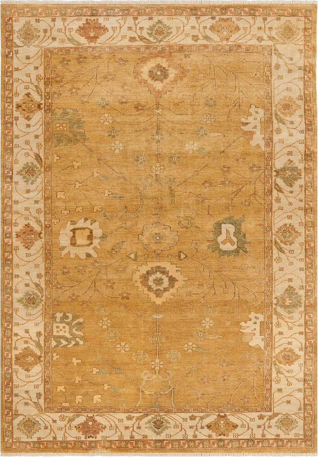 Oushak Oriental Hand-Knotted Wool Gold/Ivory Area Rug