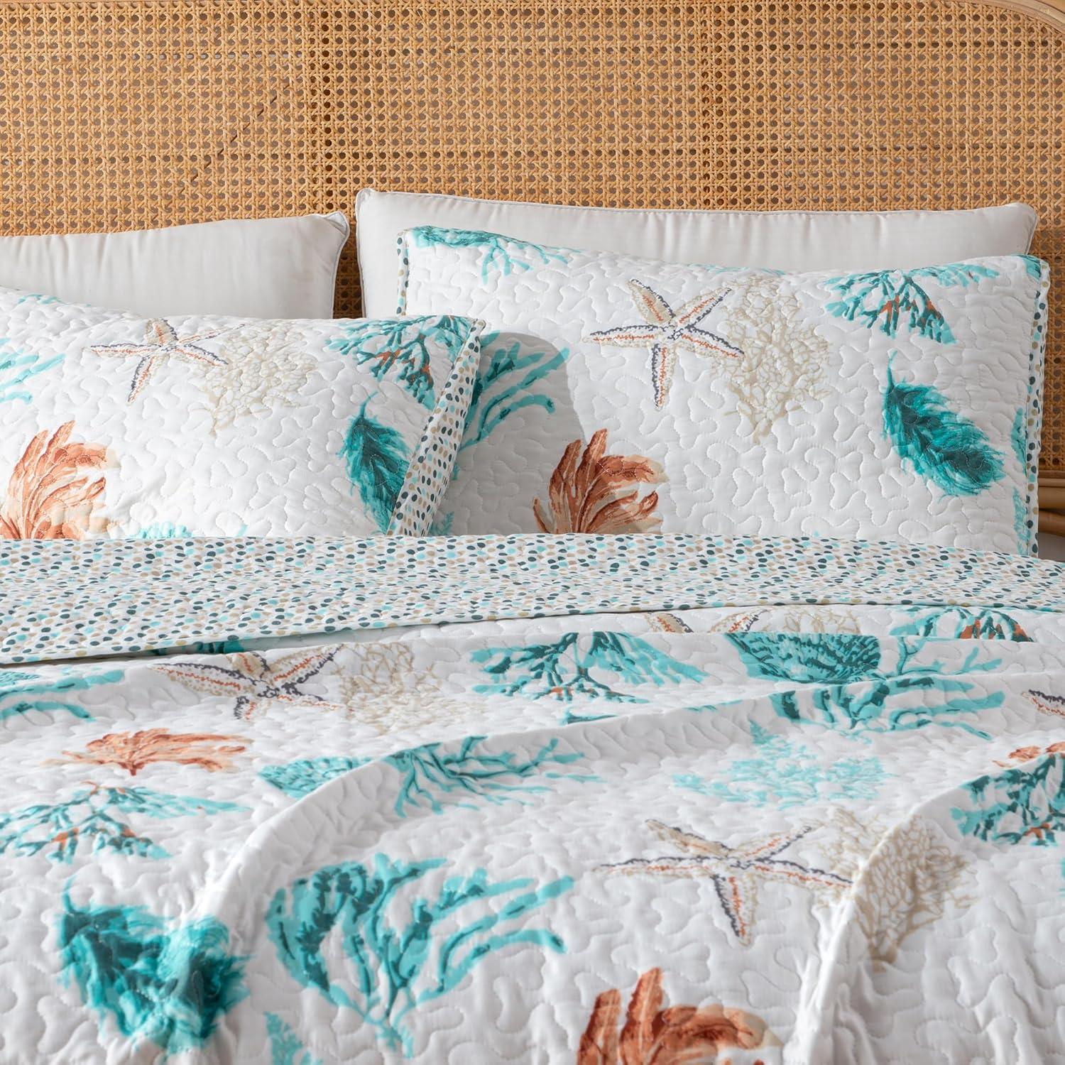 FreshFolds Bright Watercolor Coral Print Quilt Set with Shams