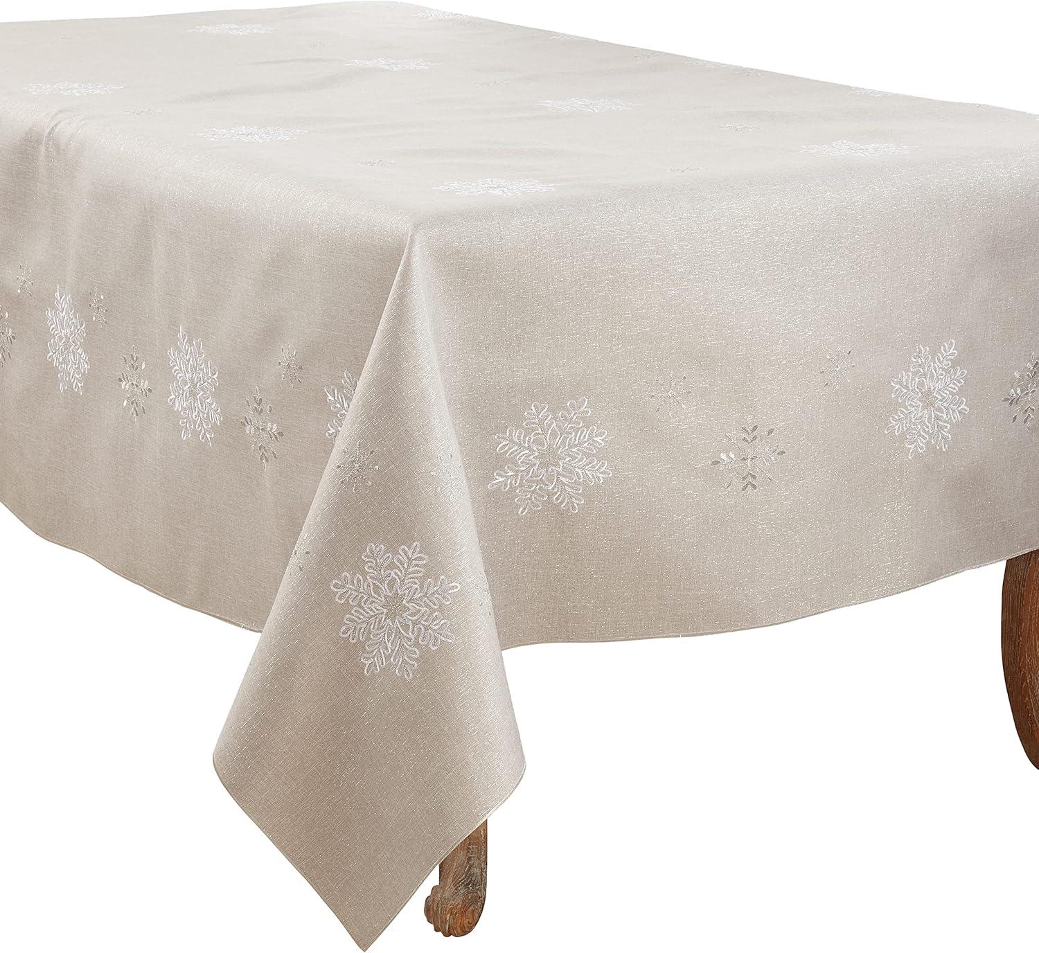 Ivory Snowflake Embroidered 70" Square Tablecloth