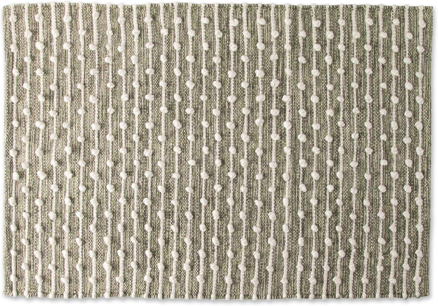 Contemporary Home Living 2' x 3' Antique Green and Cream White Recycled Cotton Modern Style Loop Rug