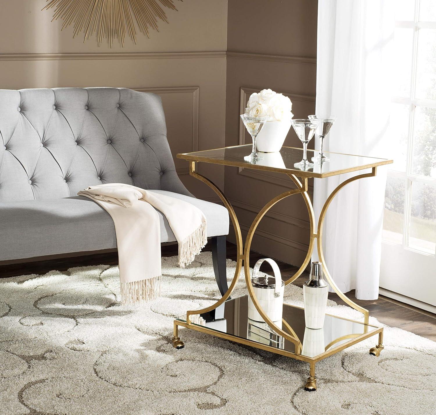 Ignatius Bar Cart - FOX2555B - Gold/Mirror - Safavieh