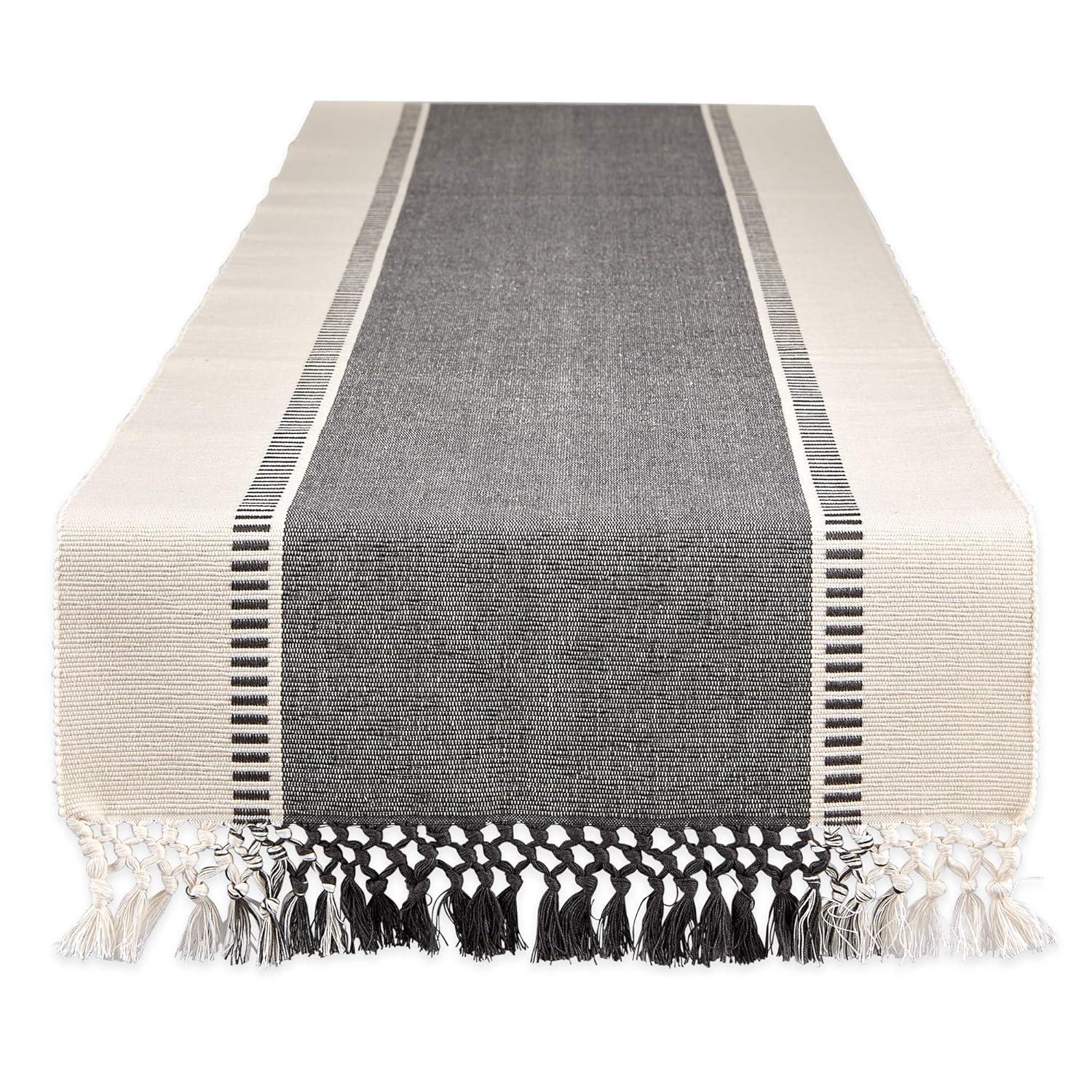 Design Imports  Ribbed Dobby Stripe Table Runner, Mineral Gray, 13X108"