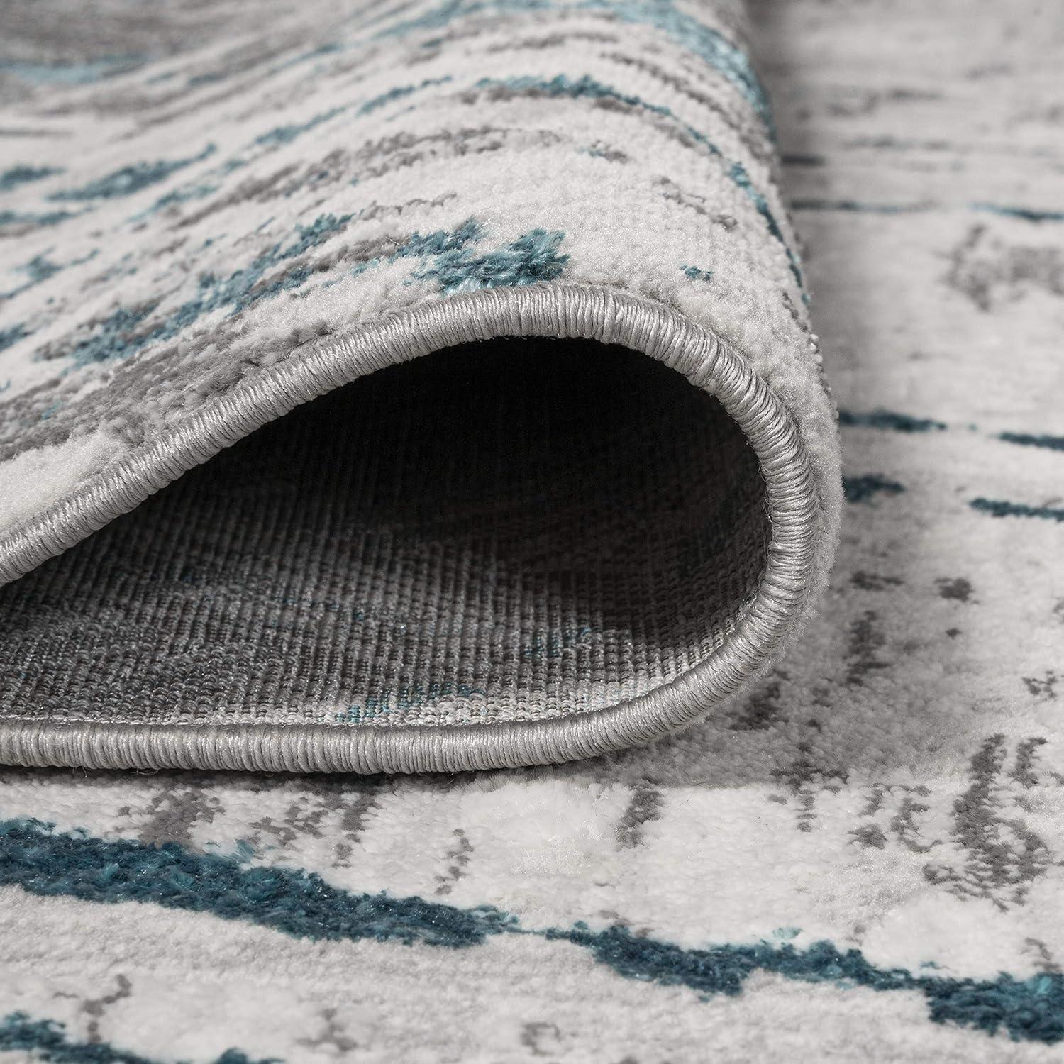 4'x6' Slant Modern Abstract Area Rug, Gray/Turquoise - JONATHAN Y