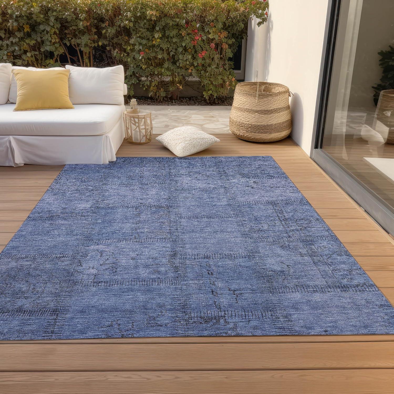 Blue Synthetic Flat Woven 8' x 10' Washable Area Rug