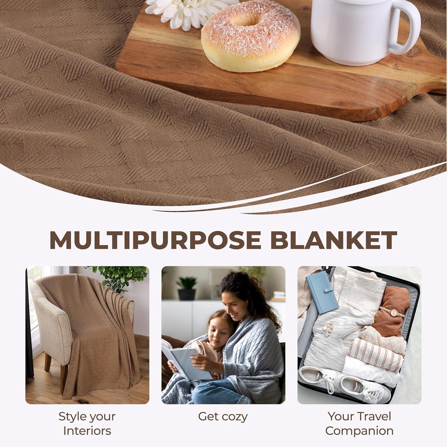 Twin Taupe Cotton Basketweave All-Season Blanket