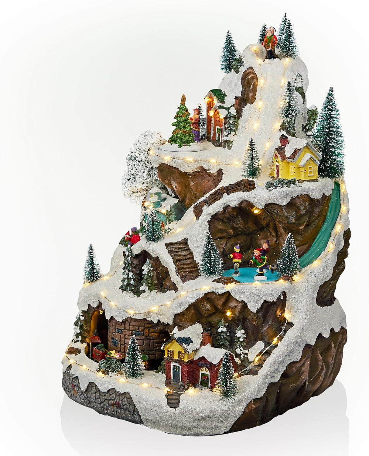 18-Inch Snowy Mountain Village with LED Lights and Music