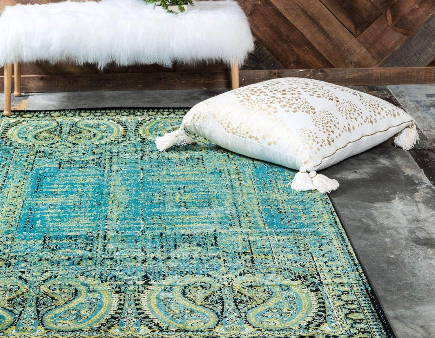 Unique Loom Imperial Collection Area Rug - Anatolla (2' x 3' 1" Rectangle Aquamarine/Black)