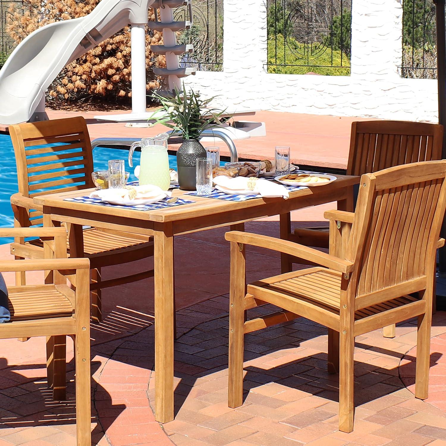 Sunnydaze Outdoor Solid Teak Wood with Stained Finish Rectangular Patio Dining Table - 48" - Light Brown