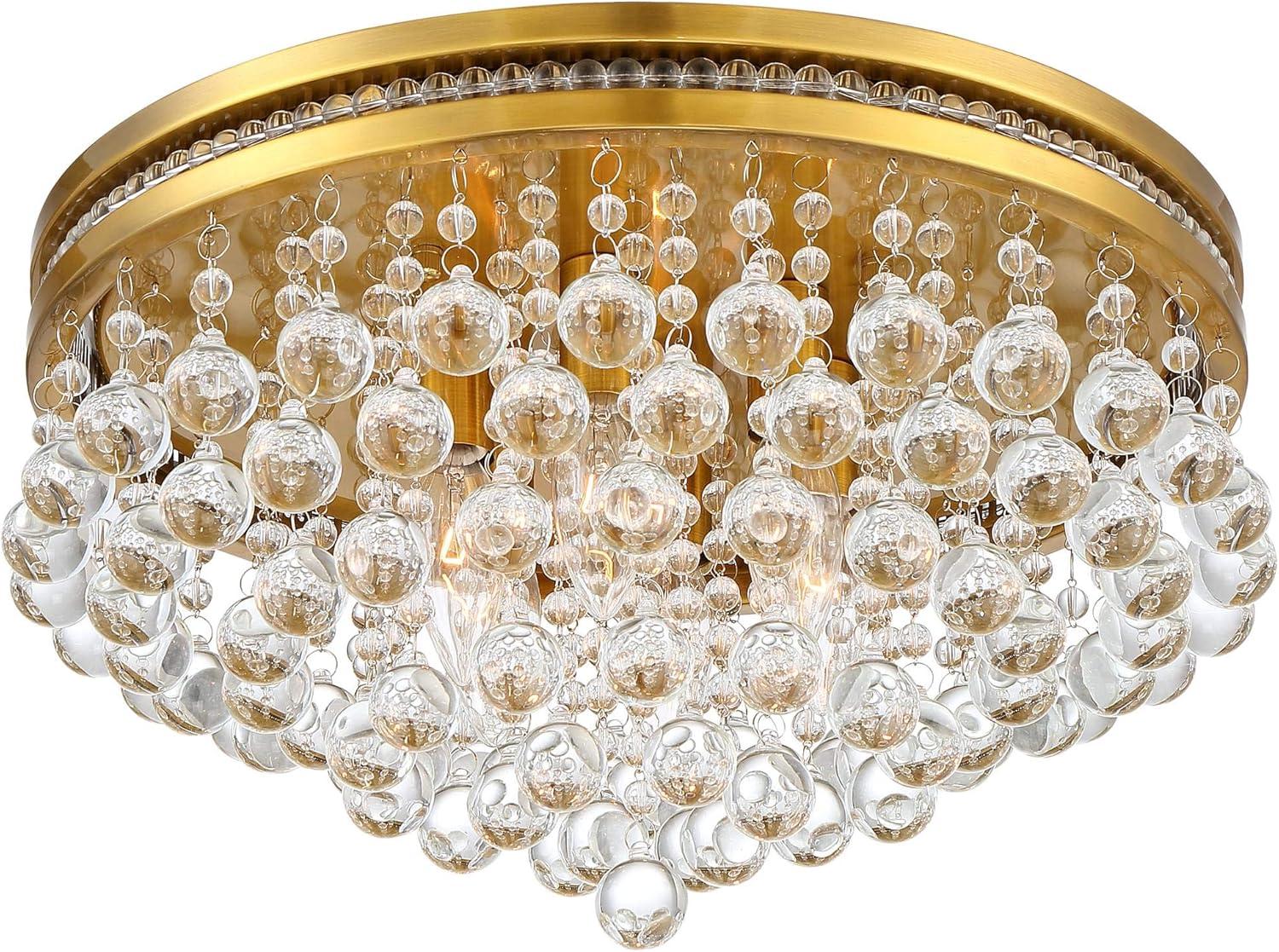 Vienna Full Spectrum Regina Modern Ceiling Light Flush Mount Fixture 15 1/4" Wide Brass 6-Light Clear Crystal for Bedroom Kitchen Living Room Hallway