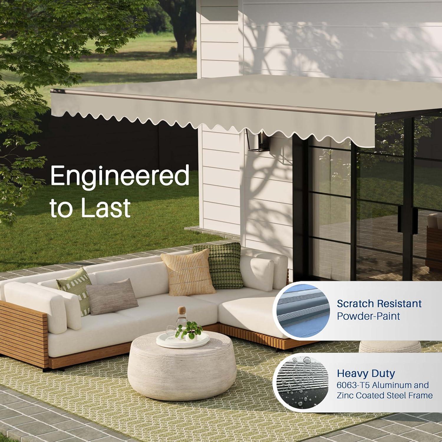 Retractable Home Patio Awning | Deck Canopy |UV Protection Sunshade | Manual Black Frame | Upgraded 2024