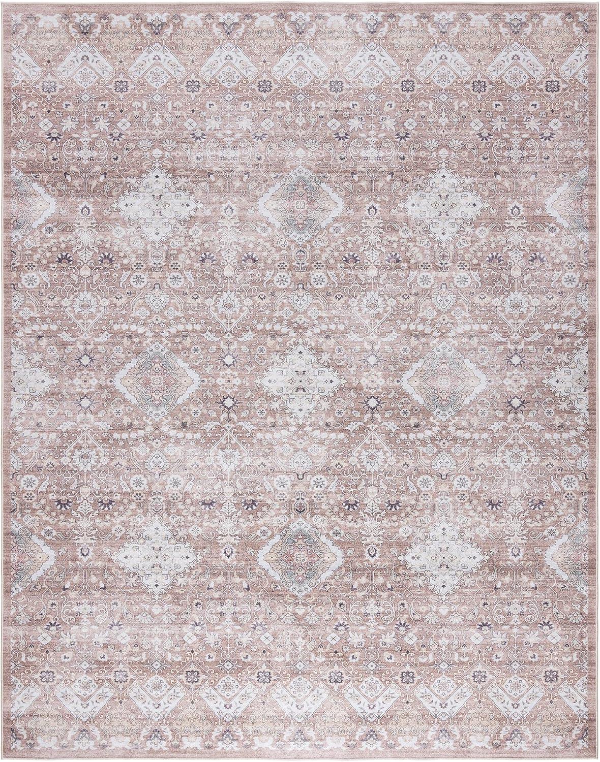 Gertmenian Crystal Print Tanis Beige Polyester Washable Moroccan Bohemian Area Rug