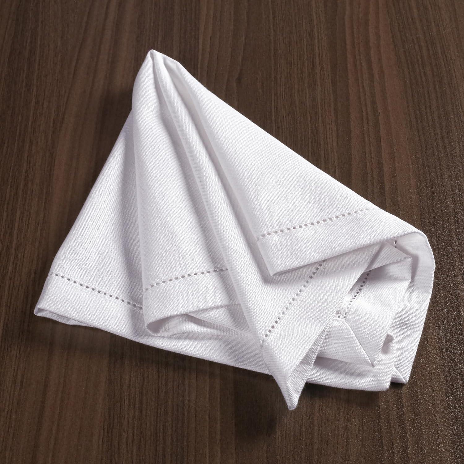 White Hemstitched Cotton Square Napkins Set of 12