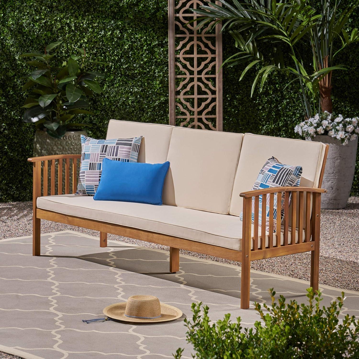 Carolina Acacia Wood Patio Sofa Teak - Christopher Knight Home: Weather-Resistant Outdoor Couch with Cushions