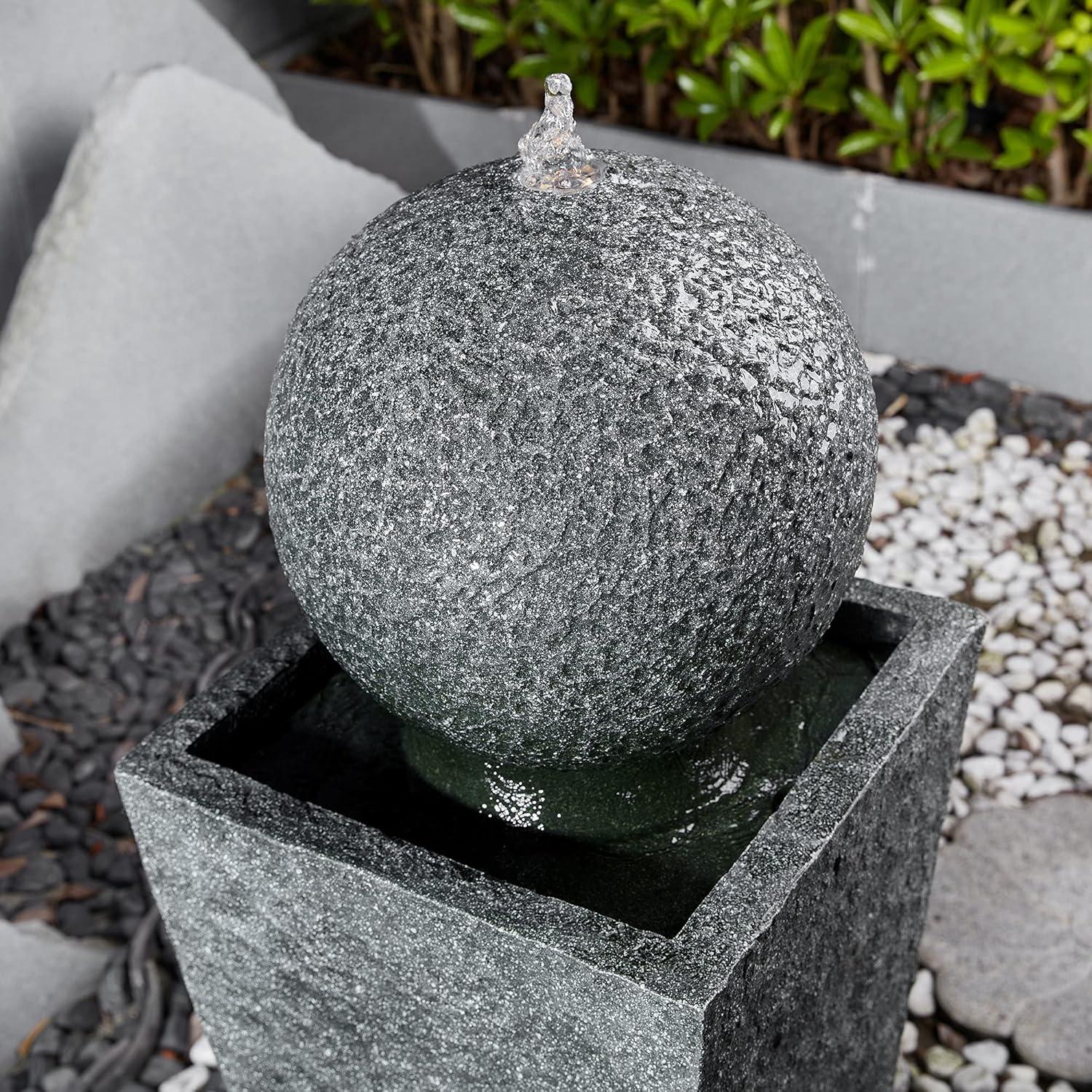 Modern Gray Polyresin Pedestal Fountain with LED Light