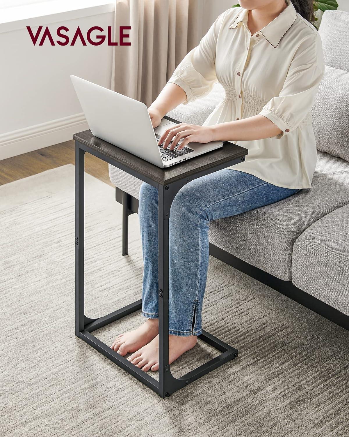 Ebonized Oak and Black Metal C-Shaped Side Table Set