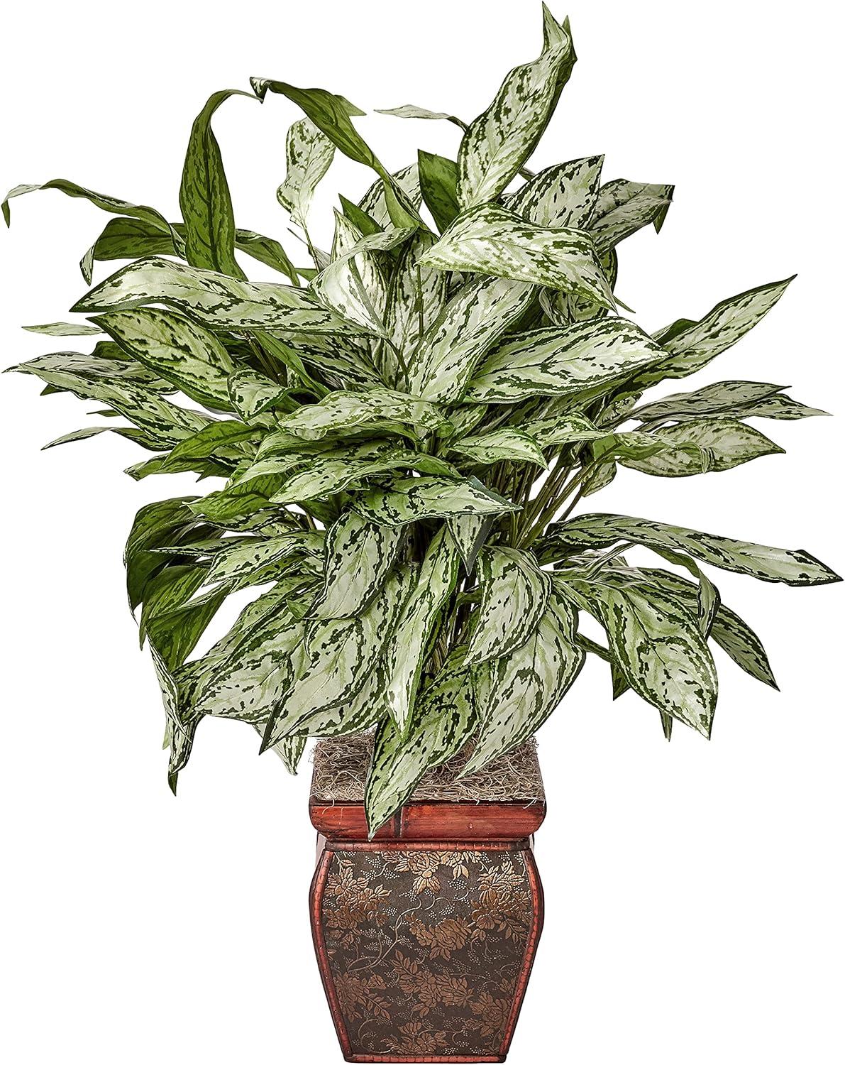 Nearly Natural Silver Queen with Decorative Planter Silk Plant