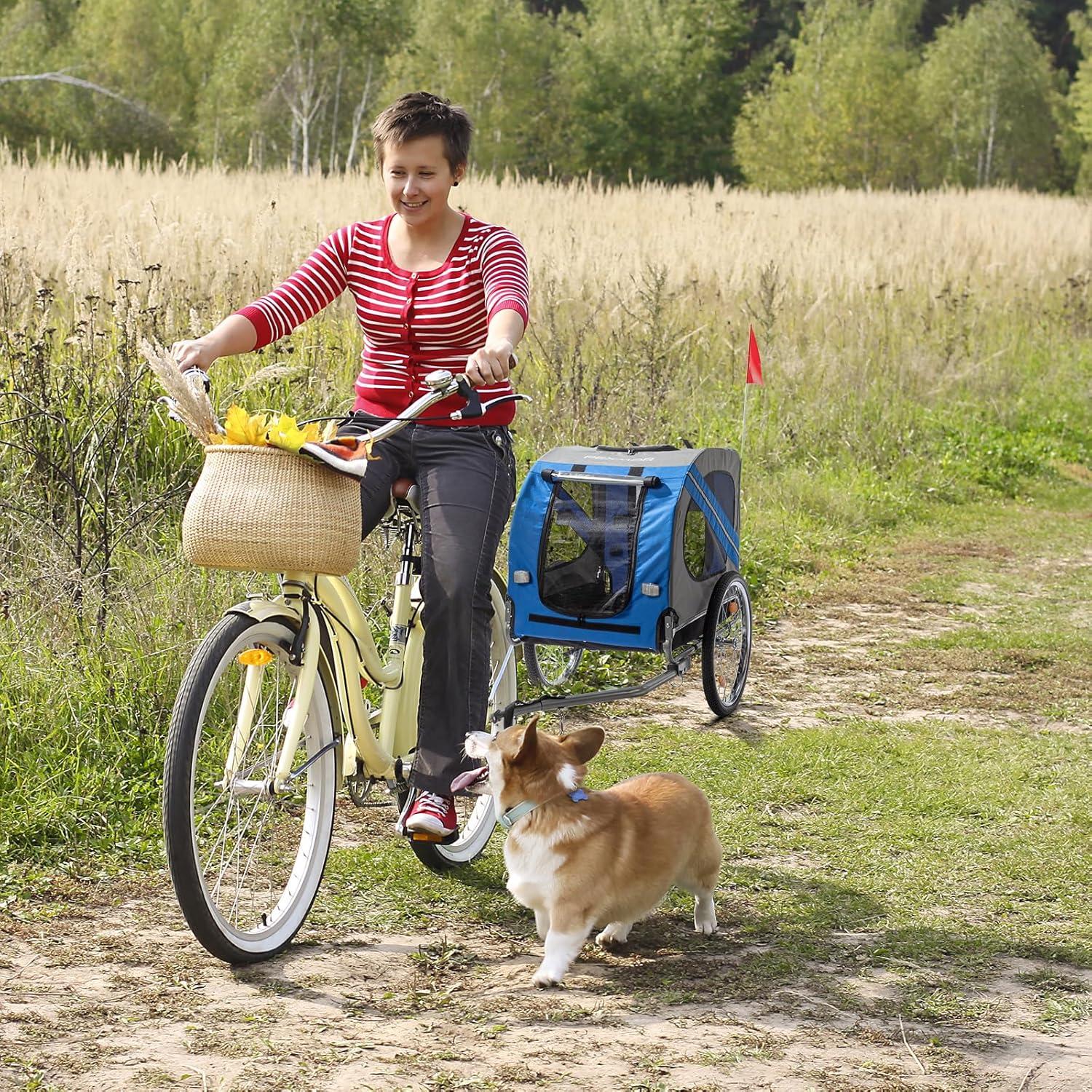 PEXMOR Dog Bike Trailer,Dog Trailer Pet Cart for Bicycle w/Universal Hitch & Quick Release 20" Wheels, Folding Bike Wagon Cargo Carrier for Dog Large Capacity w/3 Entrances & Safety Reflectors Flag