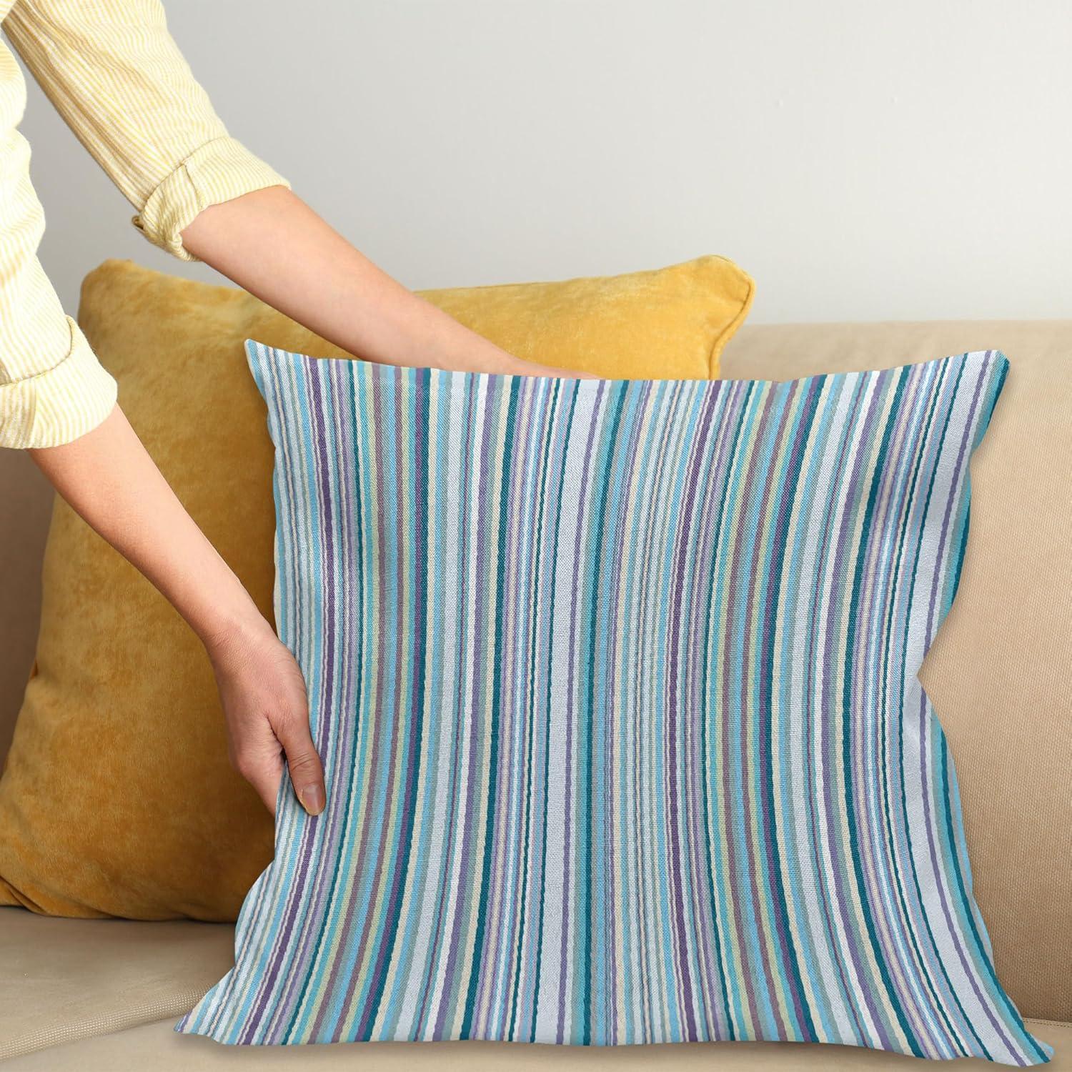 Striped Throw Pillow Cushion Cover, Blue Purple Teal Aqua Lavender Colored Vertical Stripes Geometric Abstract Vintage, Decorative Square Accent Pillow Case, 16 X 16 Inches, Multicolor, by Ambesonne