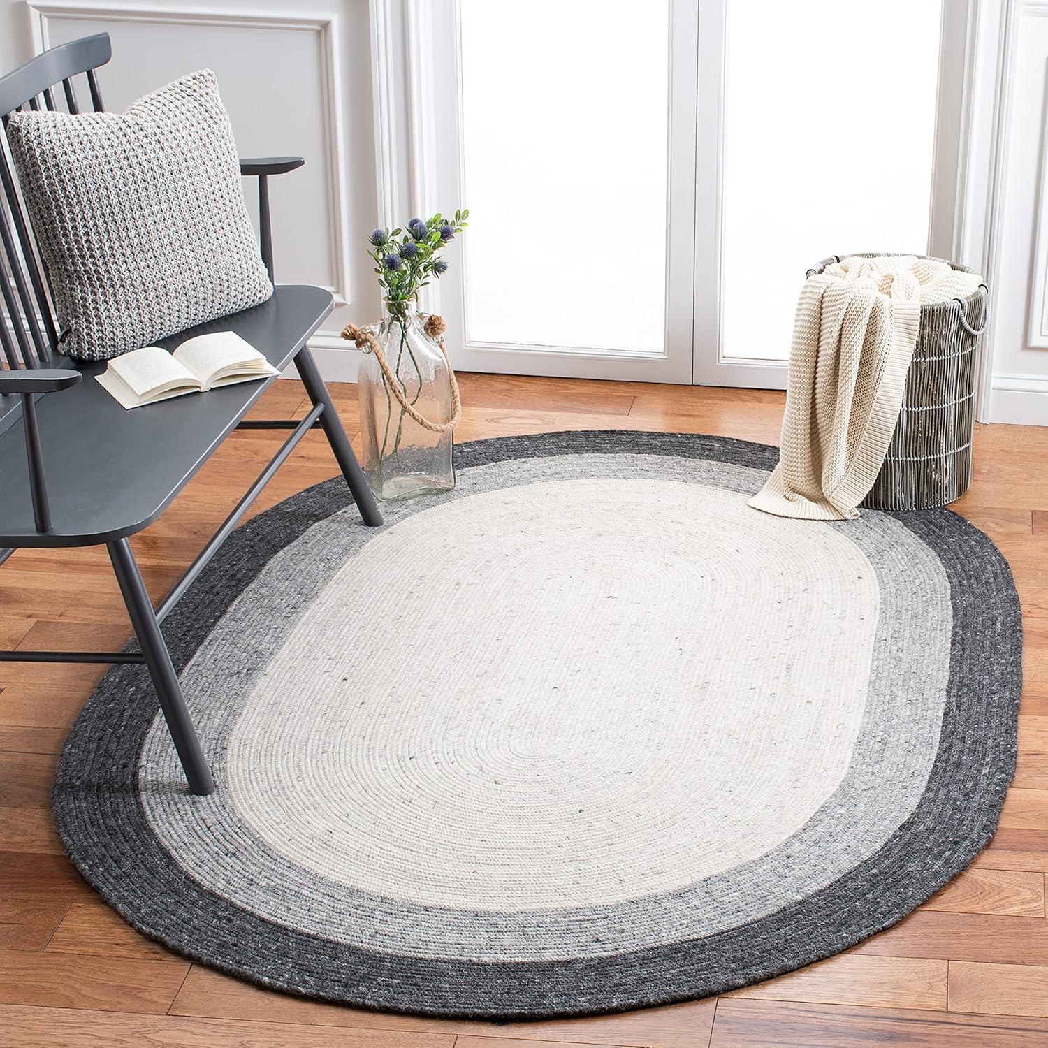 SAFAVIEH Braided Nazca Solid Bordered Area Rug, Grey/Ivory, 5' x 7' Oval