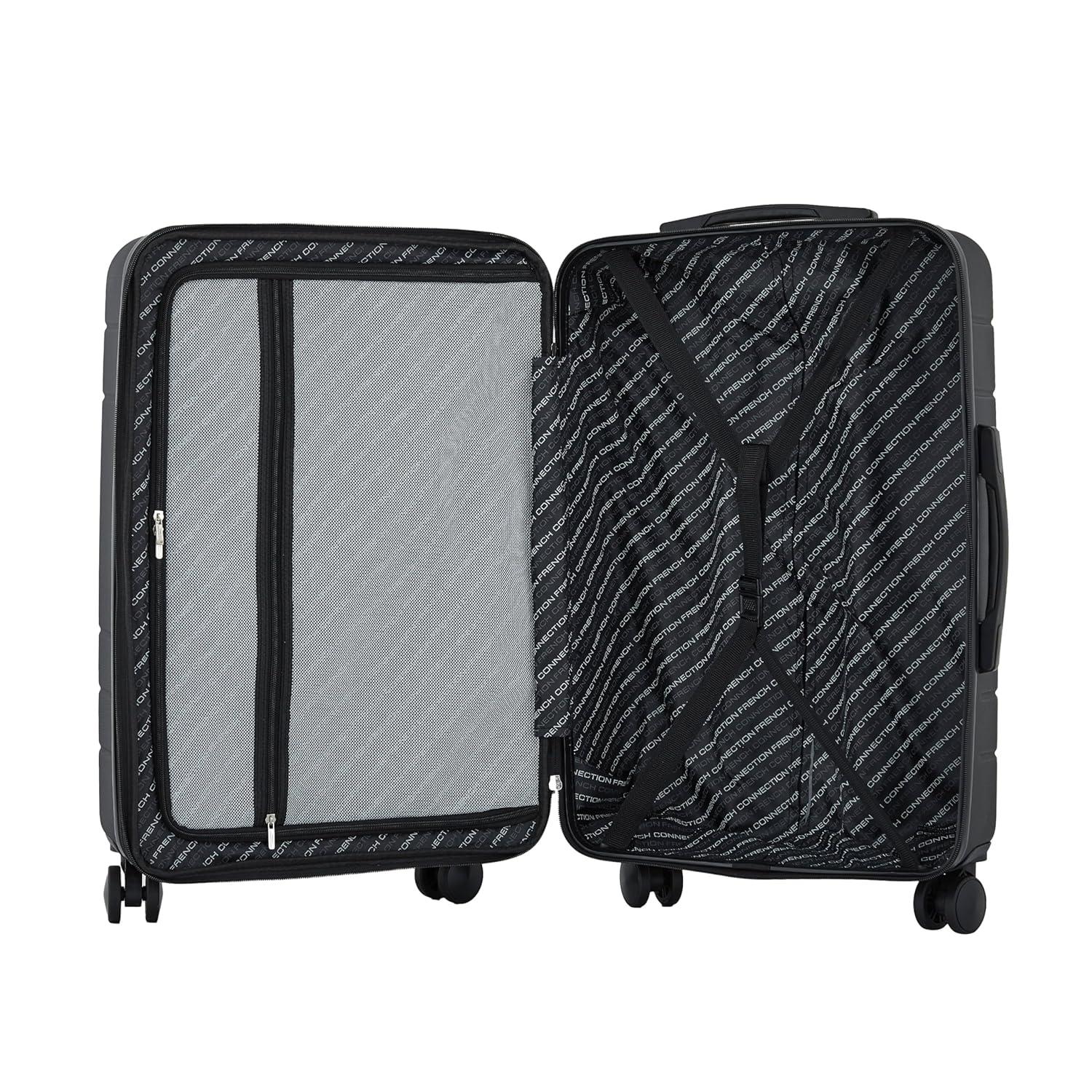 French Connection 22in Expandable Rolling Carry-on with Cup Holder, Black