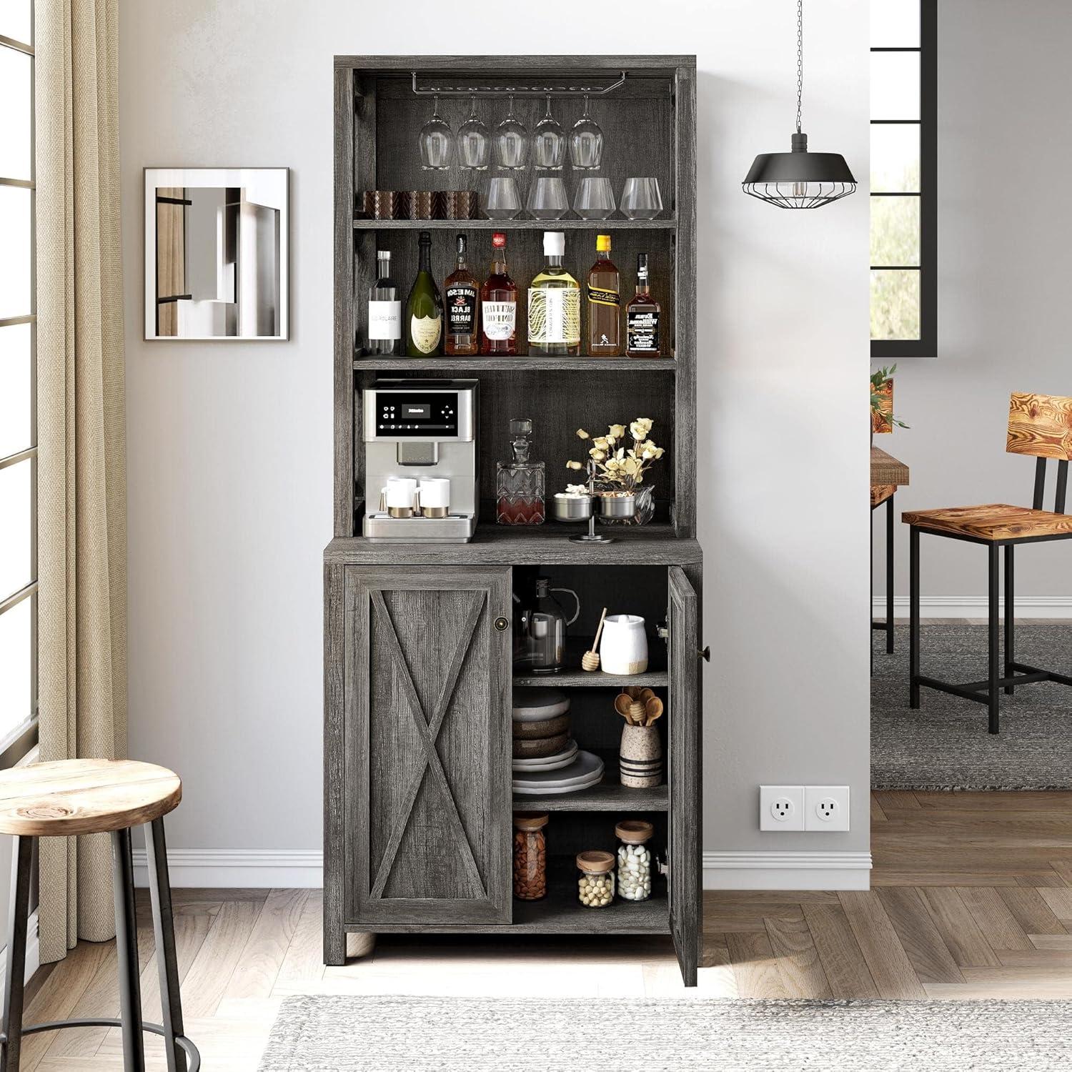 Moasis Bar Cabinet for Liquor and Glasses Dining Kitchen Cabinet with Wine Rack White