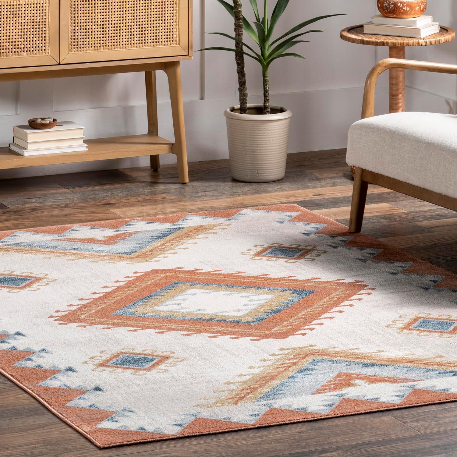 Nuloom Faviola Diamond 4x6 Indoor Area Rug for Living Room Bedroom Dining Room Kitchen, Rust/Light Beige