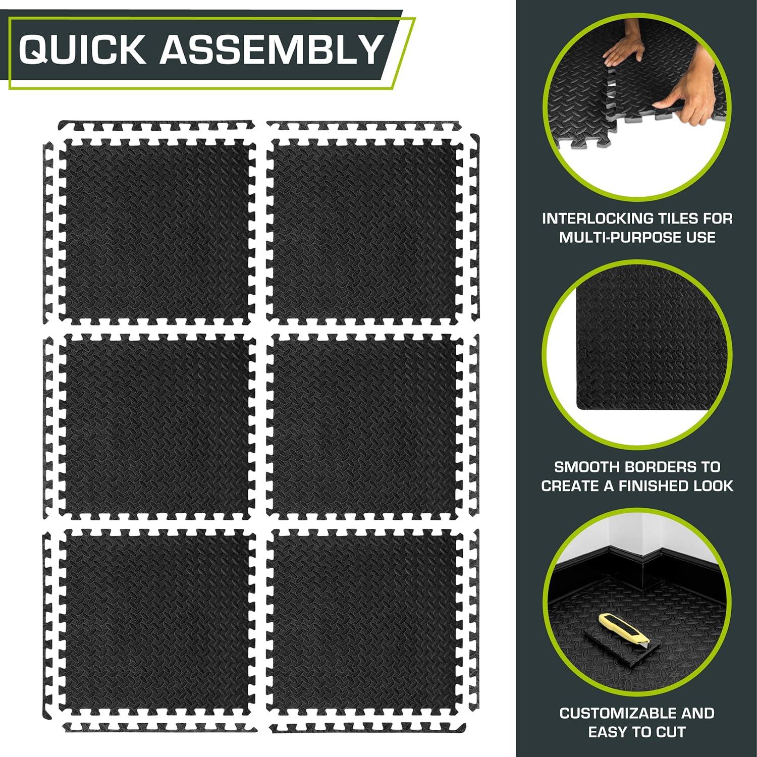Exercise Puzzle Mat 1/2-in, Black, 24 Sq Ft - 6 Tiles