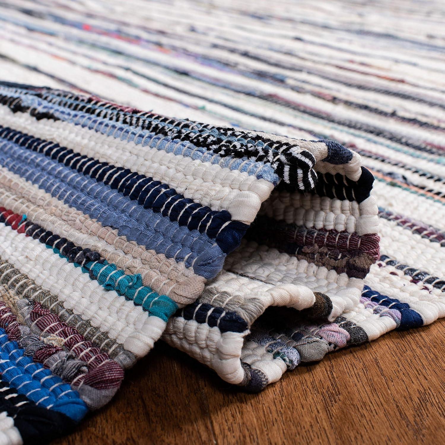 Rag Rug RAR126 Hand Woven Indoor Accent Rug - 4'x6' - Ivory/Charcoal - Safavieh