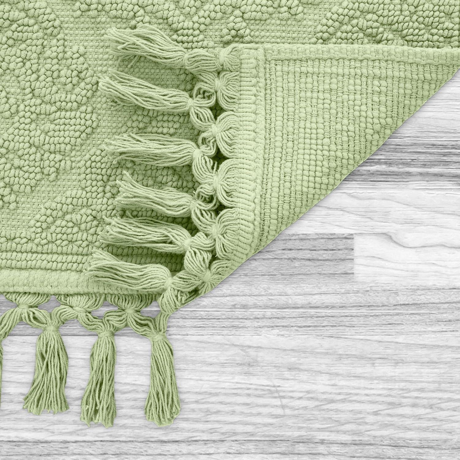 Jean Pierre Ricardo Cotton Fringe 21 x 34 in. Bath Rug, Sage Green