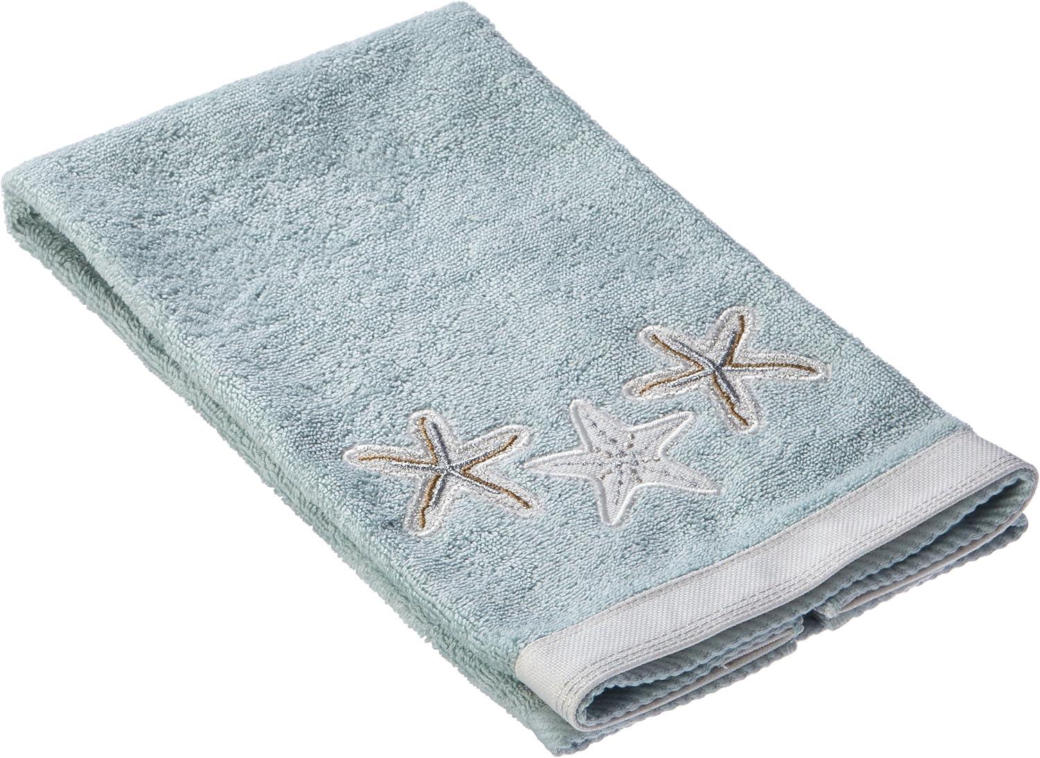 Sequin Shells Embroidered Cotton Hand Towel in Light Blue