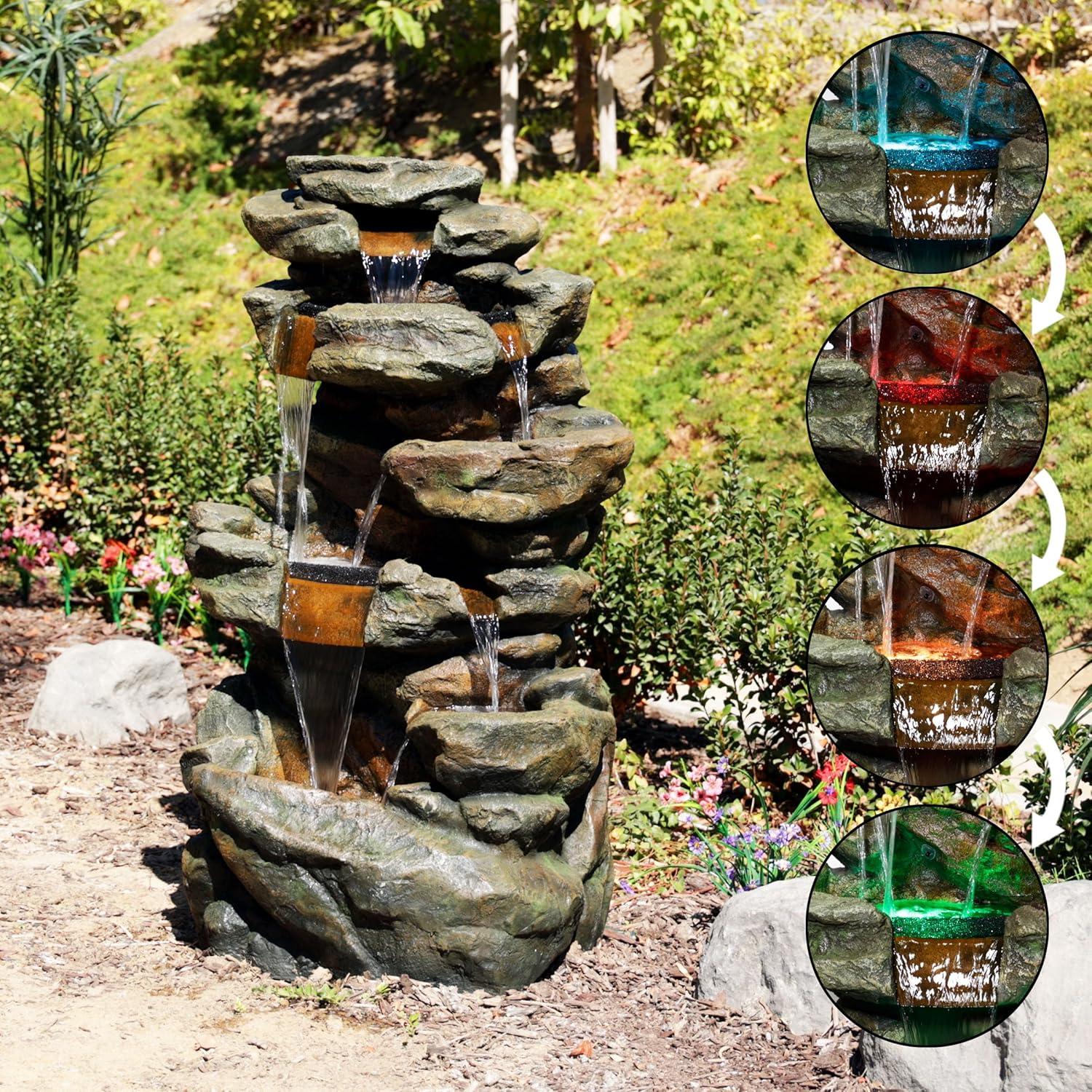 Alpine Corporation 6-Tier Amazonian Water Fountain with LED Lights