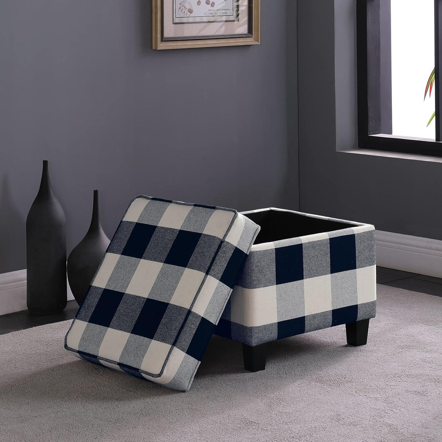 Cole Classics Square Storage Ottoman with Lift Off Top Black Plaid - HomePop: Cotton Upholstered, Hardwood Frame, Foam Fill