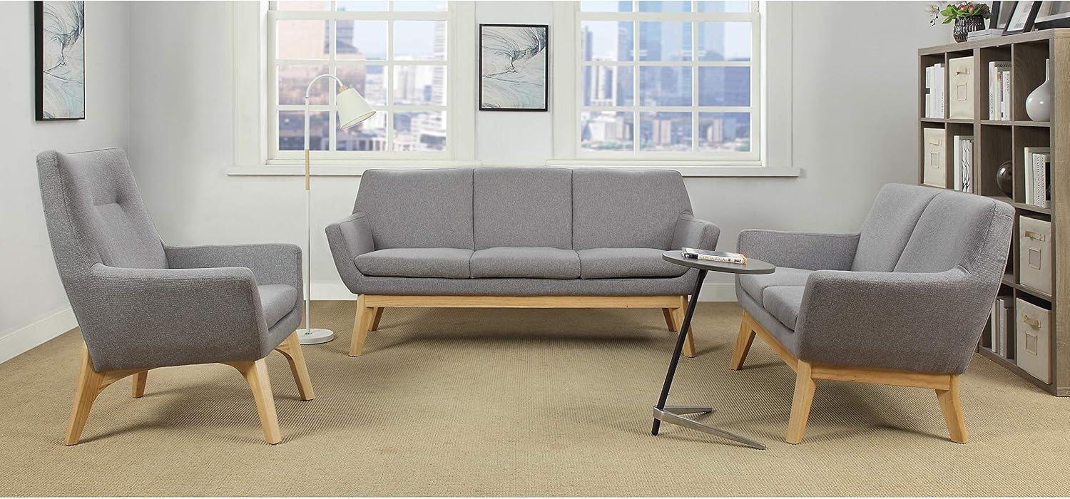 Gray Upholstered Sofa with Natural Wooden Legs