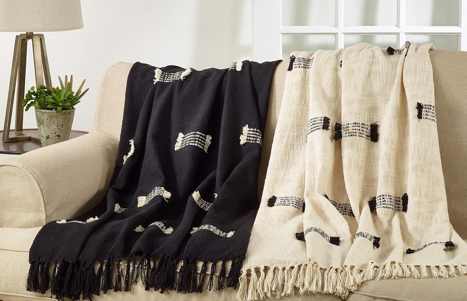 50"x60" Cotton Throw Blanket with Fringed Lines - Saro Lifestyle