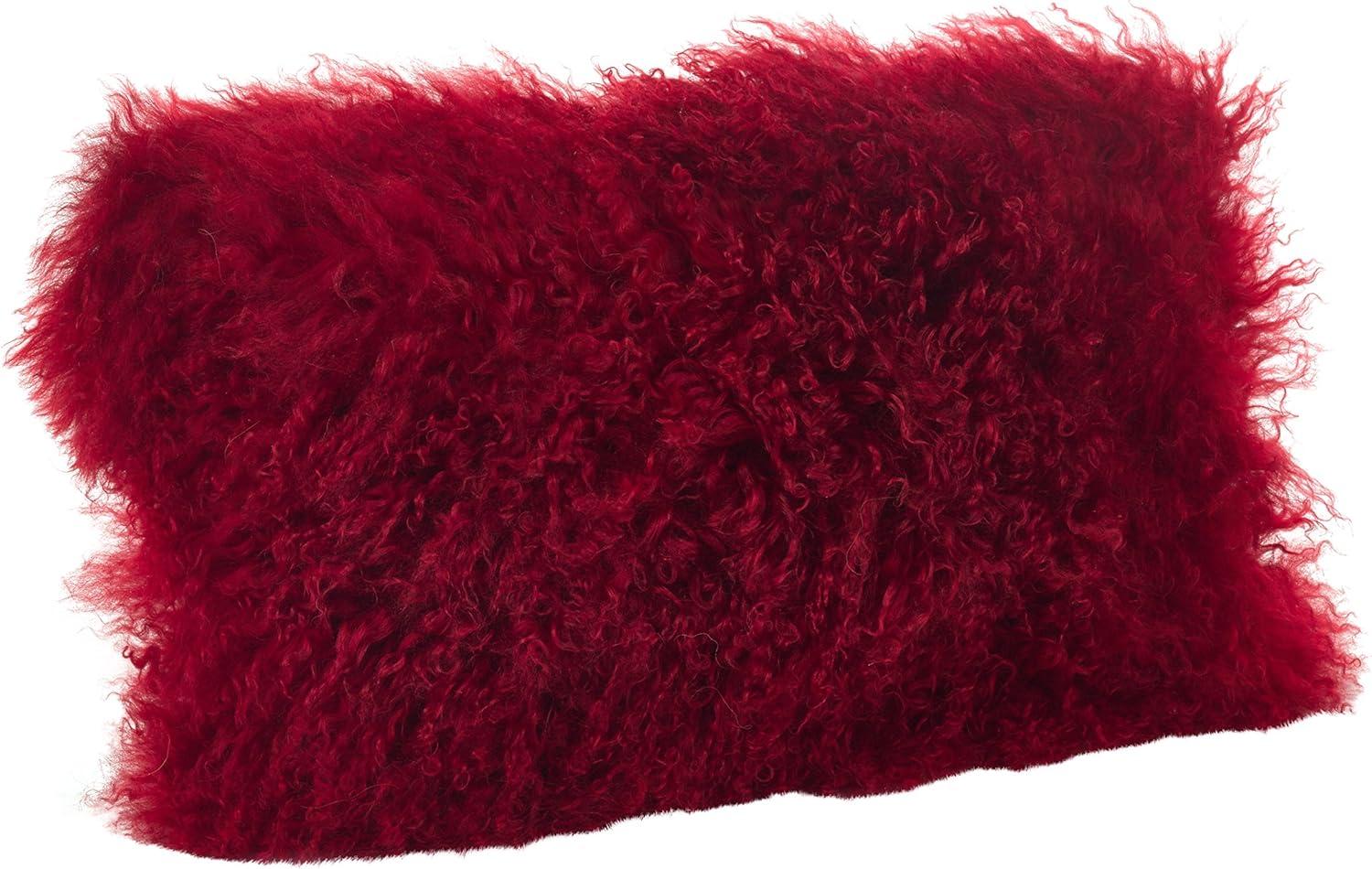 SARO 3564.R1220B 12 x 20 in. Wool Mongolian Lamb Fur Throw Pillow  Red