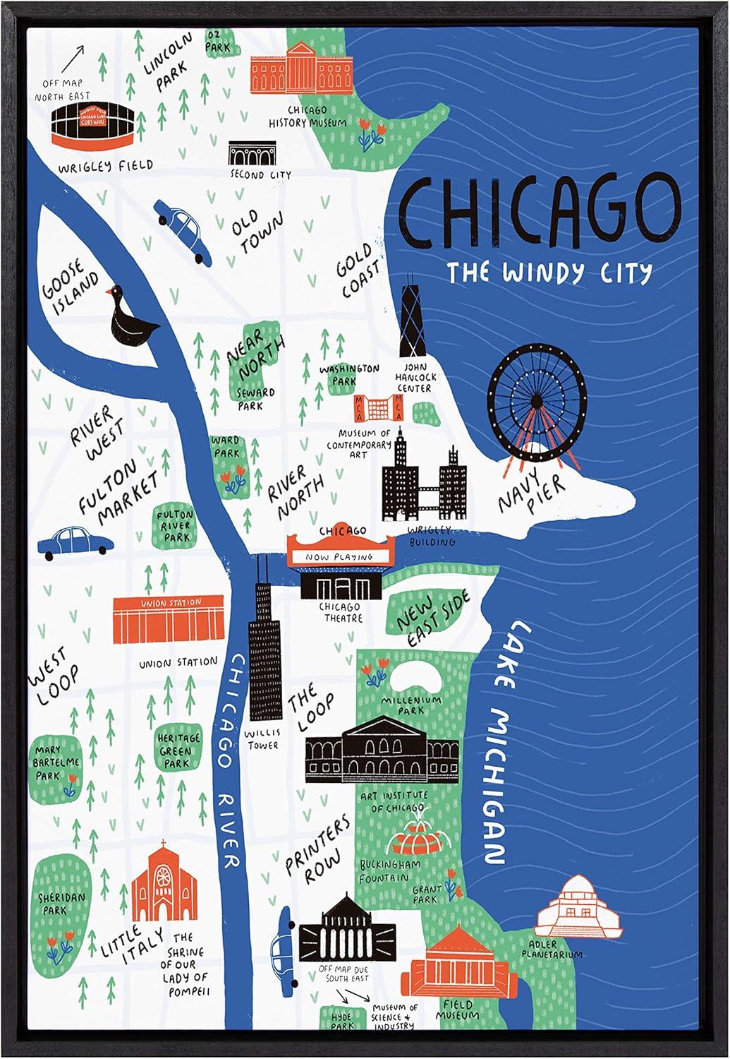 23" x 33" Sylvie Chicago Illustration by Stacie Bloomfield Framed Wall Canvas Black - Kate & Laurel All Things Decor