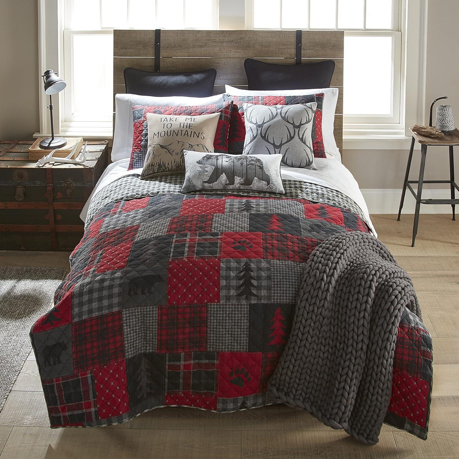 Red and Gray Reversible Twin Microfiber Quilt Set
