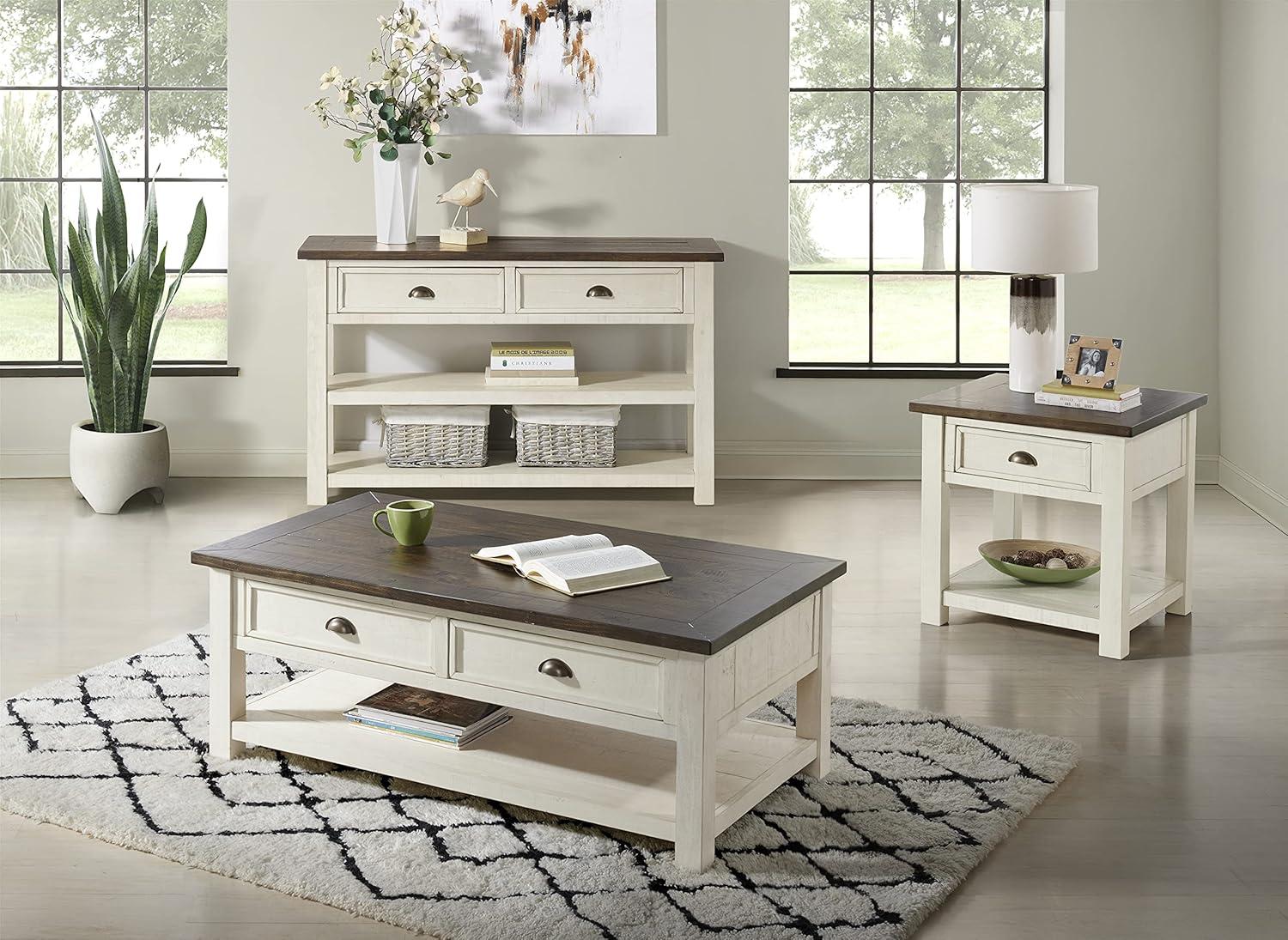 Martin Svensson Home Monterey End Table, Cream White and Brown