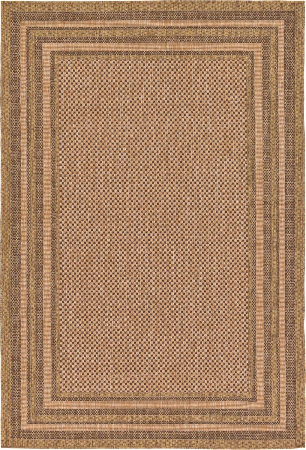 Unique Loom 5' 3 x 8' 0 Light Brown Outdoor Border Multi Border Area Rug
