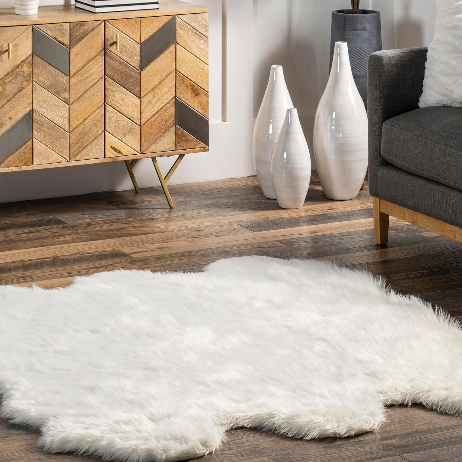 Deonna 64" White Faux Sheepskin Shag Area Rug