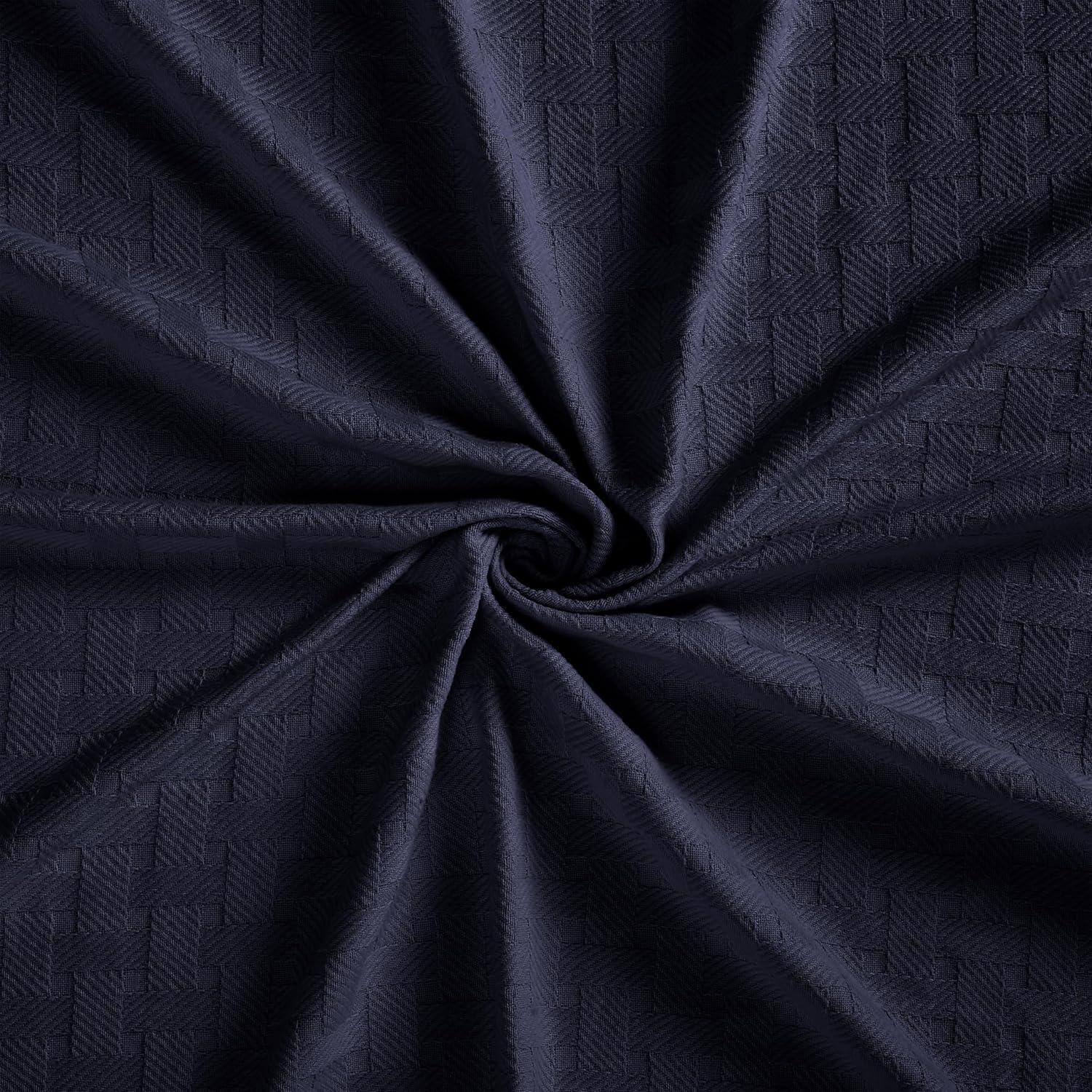 Superior Basketweave All-Season Cotton Blanket, Non-Standard, Navy Blue