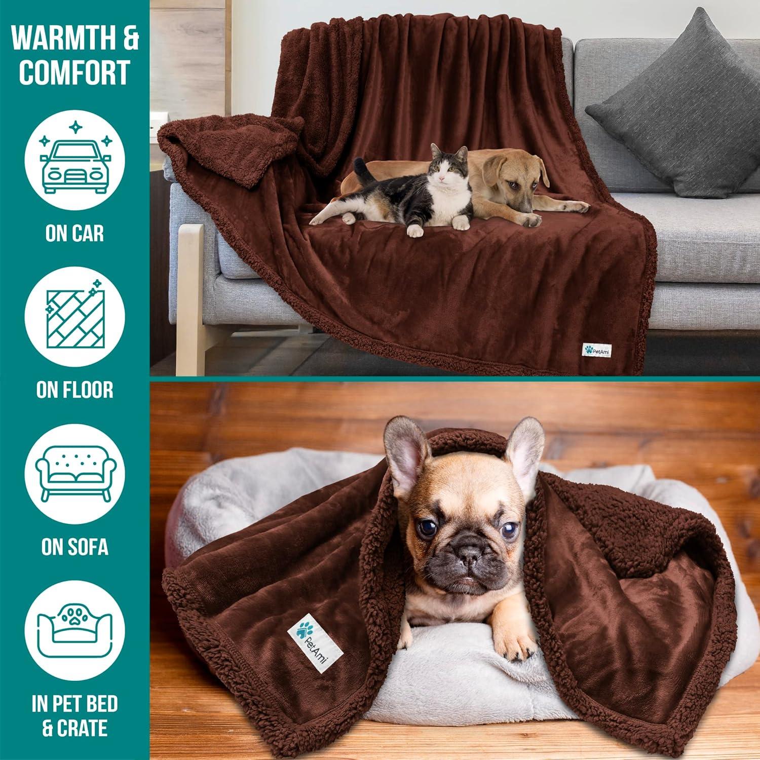 PetAmi Pet Blanket for Dogs Cats, Faux Shearling Fleece Soft Plush Reversible Washable Furniture Cover