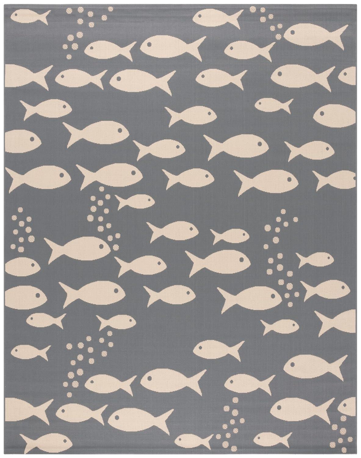 SAFAVIEH Courtyard Trena Fishes Indoor/Outdoor Area Rug, Dark Grey/Beige, 9' x 12'