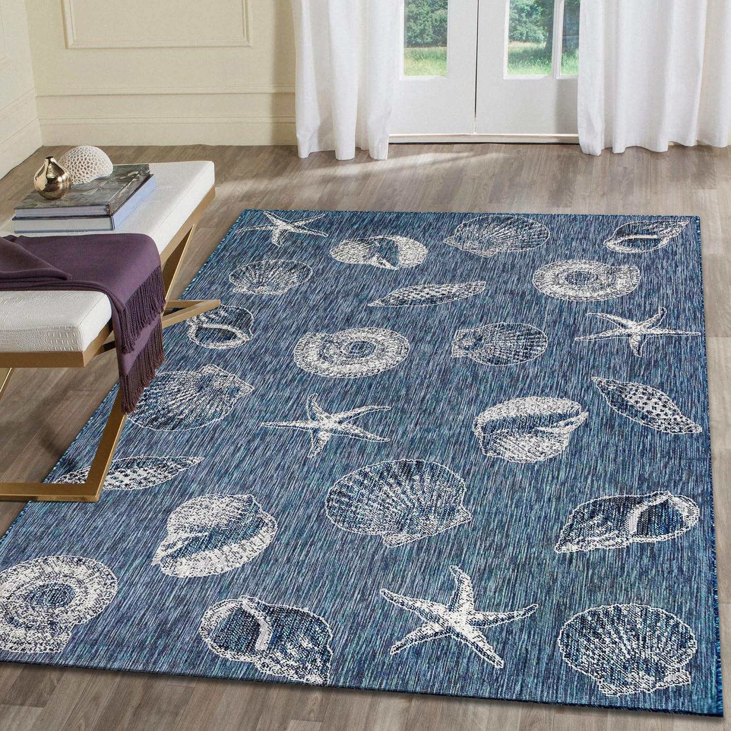 Liora Manne Carmel Shells Indoor/Outdoor Rug Navy 1'11" x 7'6"