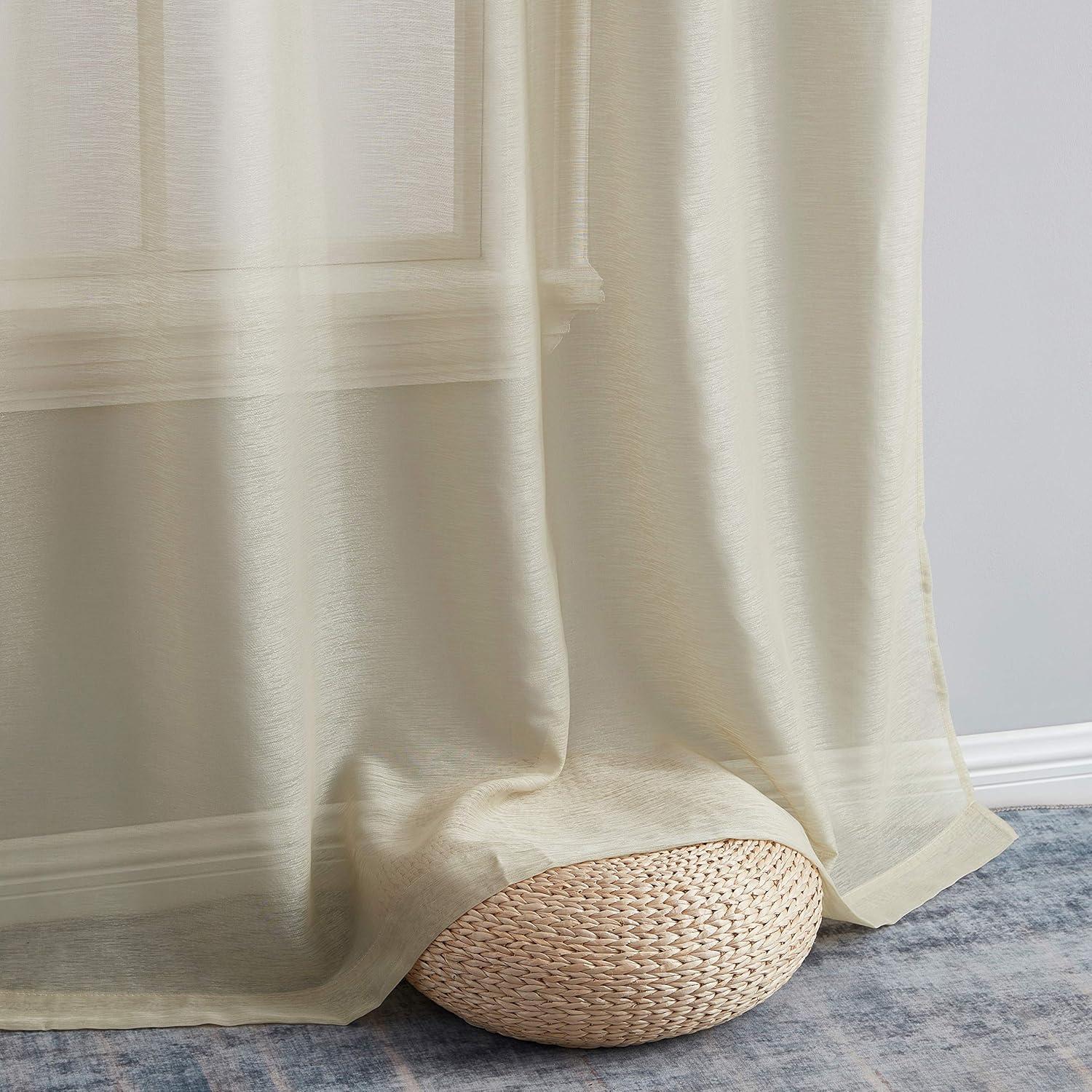 HLC.ME Lauren Semi Sheer Light Filtering Transparent Pocket Top & Back Tab Lightweight Window Curtain Panels, Set of 2 - Beige, 54 W x 63 L