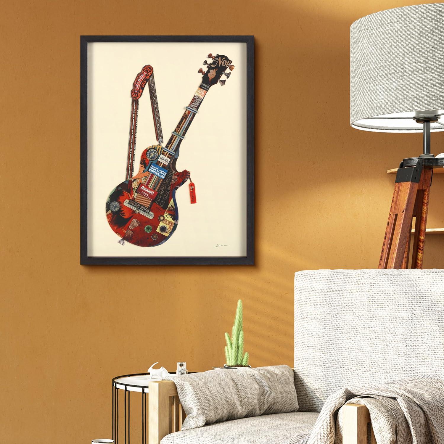 Empire Art Direct Electric Guitar Dimensional Collage Framed Graphic Art Under Glass Wall Art, 25" x 33" x 1.4", Ready to Hang