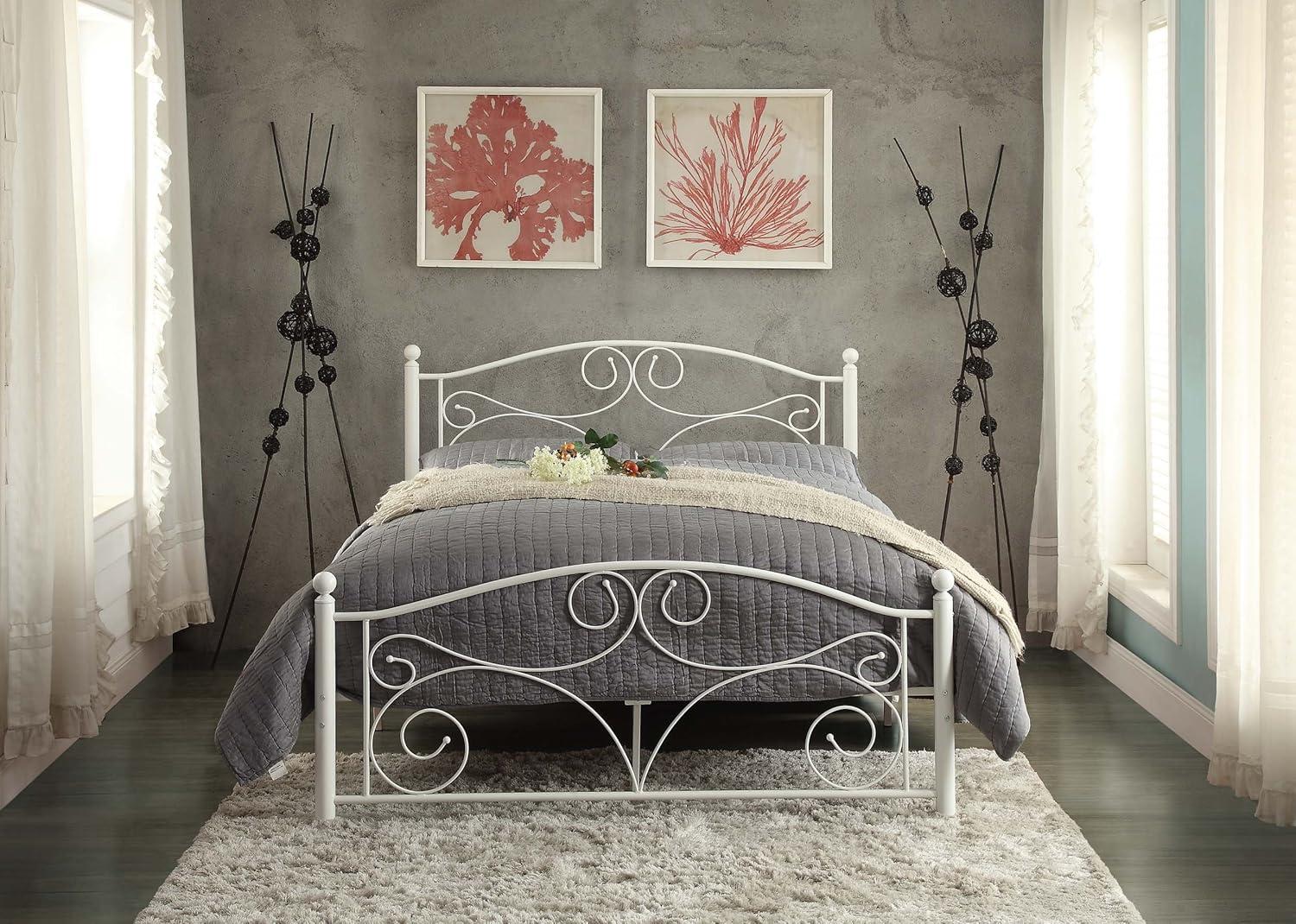 Elegant Transitional Full Poster Bed with Metal Frame in White