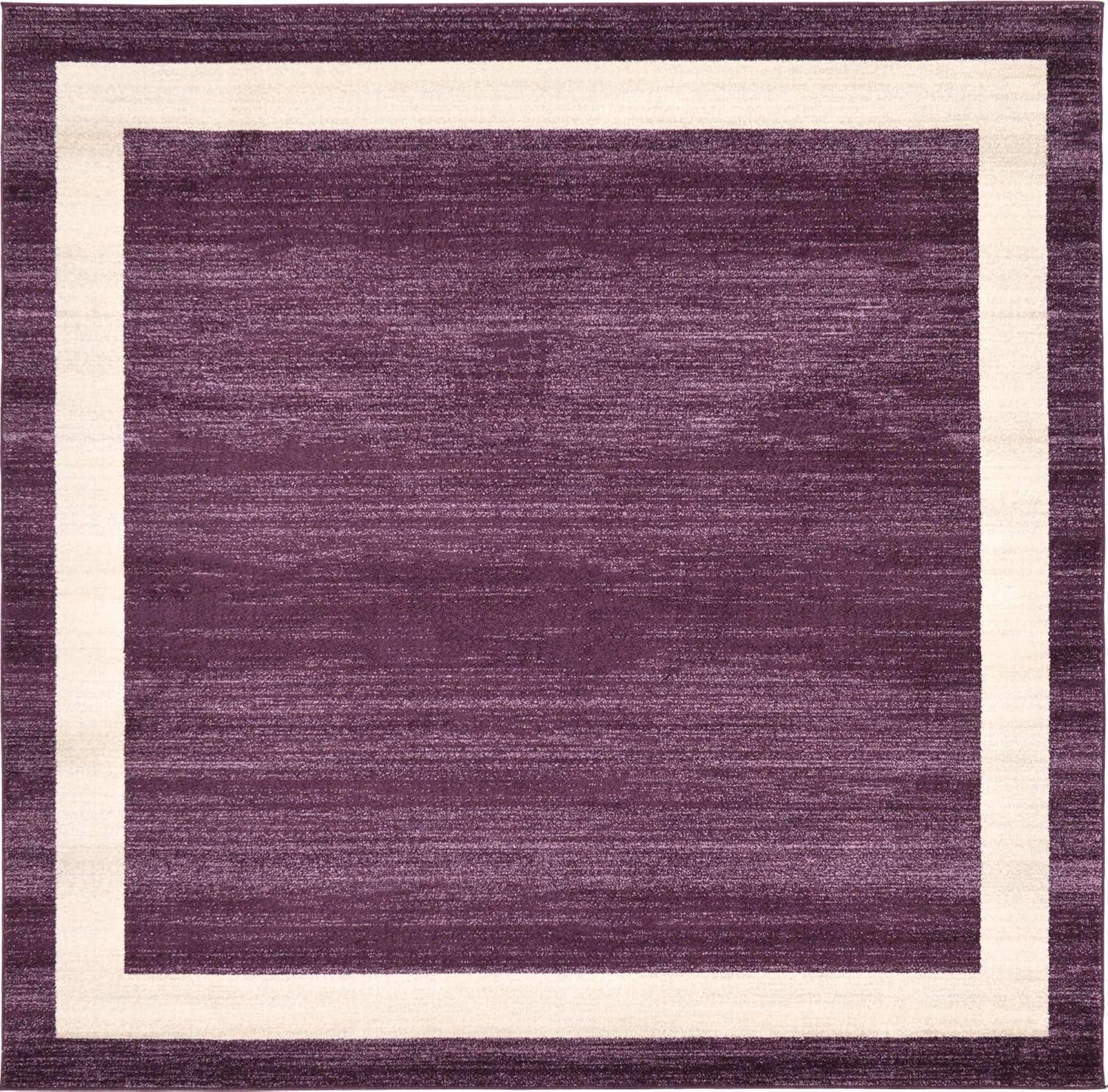 Violet and Ivory Square Tufted Synthetic Area Rug